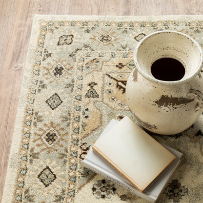 Florence Medallion Beige/ Grey Oriental Cut Pile Rug