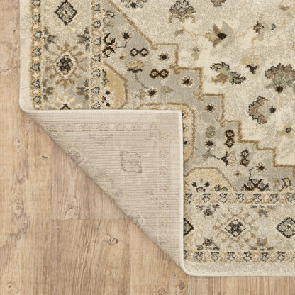 Florence Medallion Beige/ Grey Oriental Cut Pile Rug