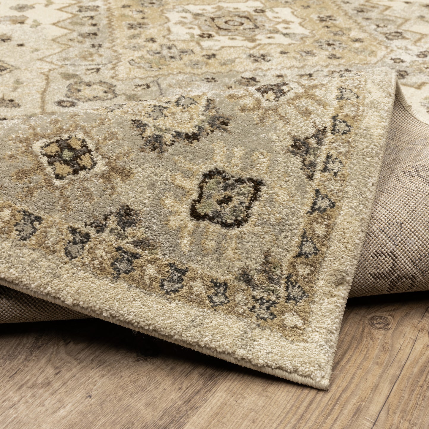 Florence Medallion Beige/ Grey Oriental Cut Pile Rug