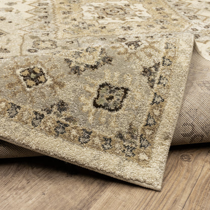Florence Medallion Beige/ Grey Oriental Cut Pile Rug
