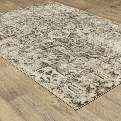 Florence Medallion Charcoal/ Ivory Distressed Cut Pile Rug