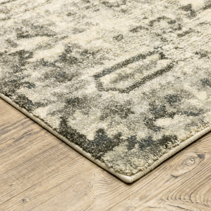 Florence Medallion Charcoal/ Ivory Distressed Cut Pile Rug