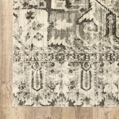 Florence Medallion Charcoal/ Ivory Distressed Cut Pile Rug