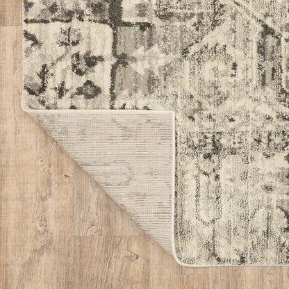Florence Medallion Charcoal/ Ivory Distressed Cut Pile Rug