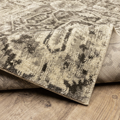 Florence Medallion Charcoal/ Ivory Distressed Cut Pile Rug