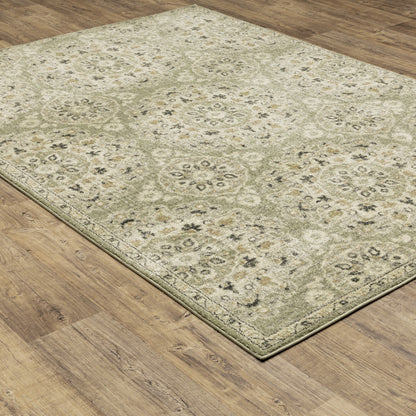 Florence Medallion Green/ Ivory Floral Cut Pile Rug