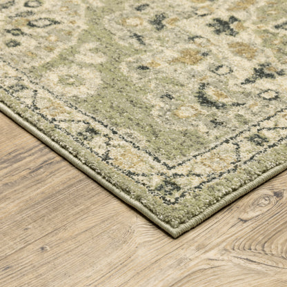 Florence Medallion Green/ Ivory Floral Cut Pile Rug