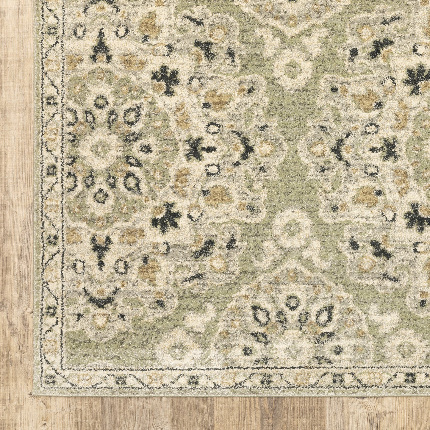Florence Medallion Green/ Ivory Floral Cut Pile Rug