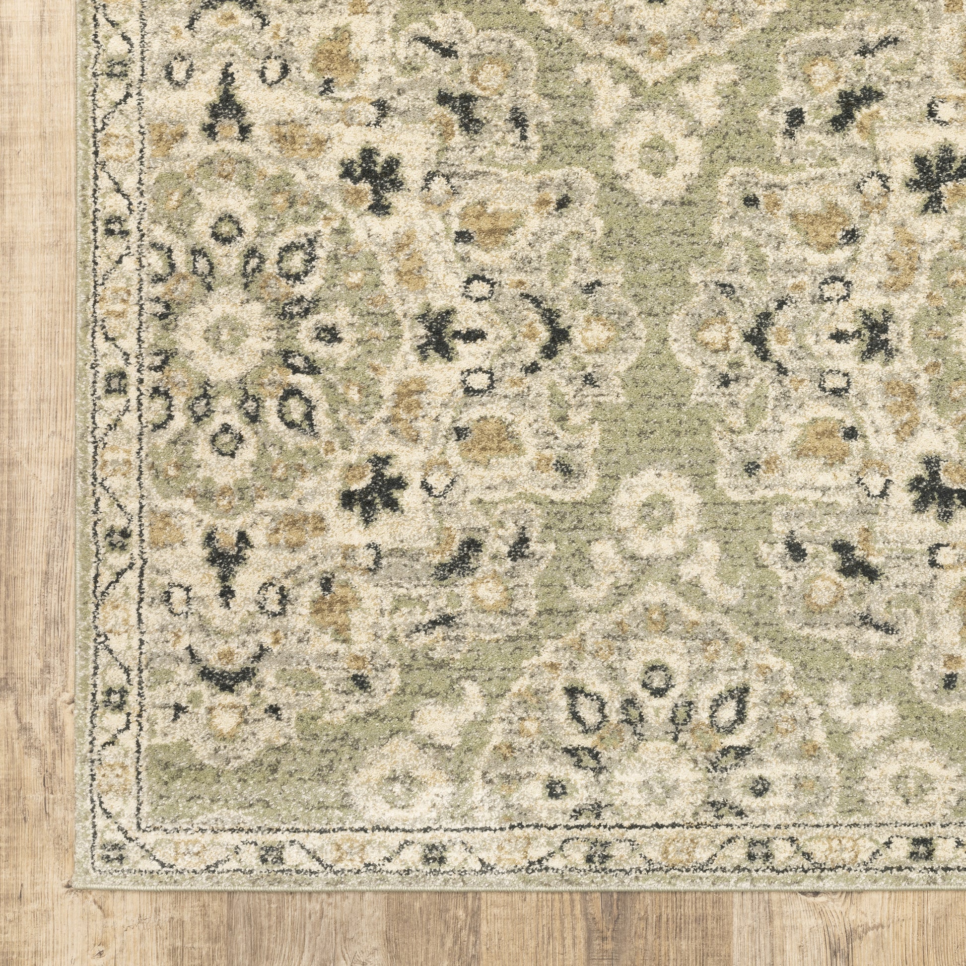 Florence Medallion Green/ Ivory Floral Cut Pile Rug