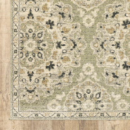 Florence Medallion Green/ Ivory Floral Cut Pile Rug