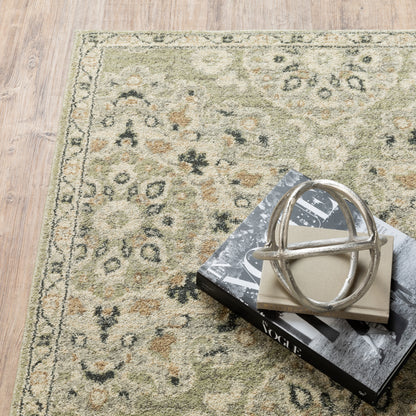 Florence Medallion Green/ Ivory Floral Cut Pile Rug