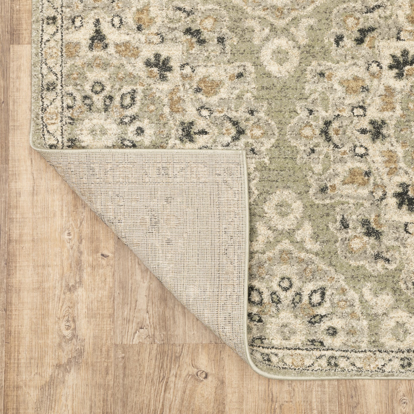 Florence Medallion Green/ Ivory Floral Cut Pile Rug