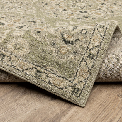 Florence Medallion Green/ Ivory Floral Cut Pile Rug
