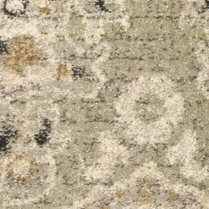 Florence Medallion Green/ Ivory Floral Cut Pile Rug