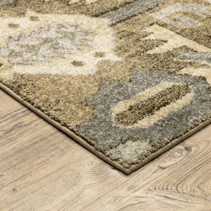 Florence Oriental Beige/ Gold Medallion Cut Pile Rug