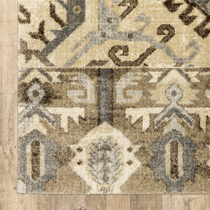 Florence Oriental Beige/ Gold Medallion Cut Pile Rug