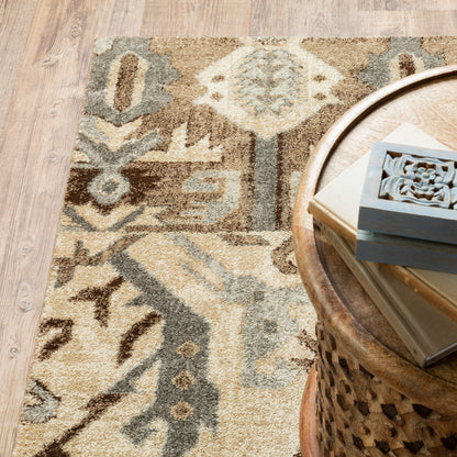 Florence Oriental Beige/ Gold Medallion Cut Pile Rug