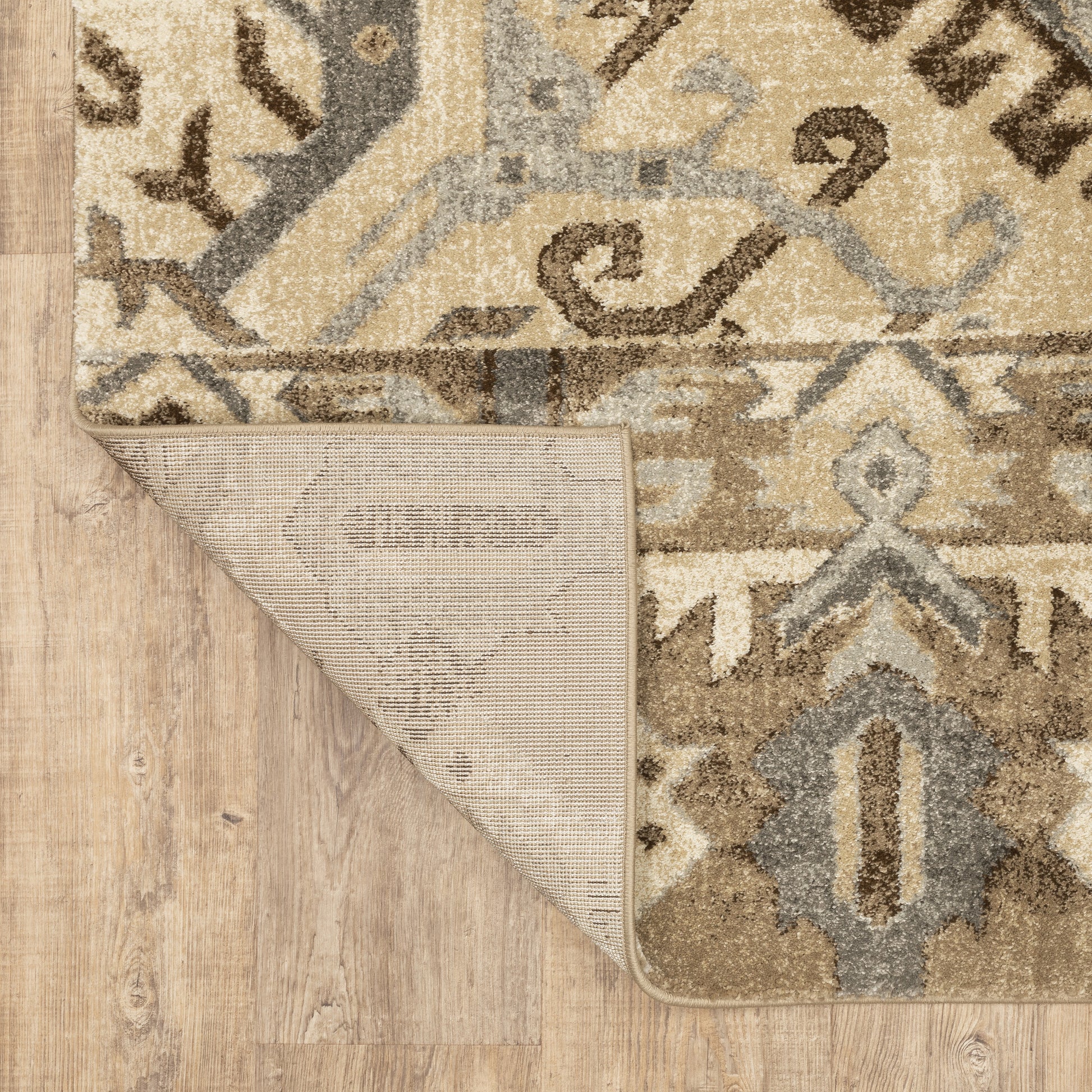 Florence Oriental Beige/ Gold Medallion Cut Pile Rug