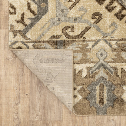 Florence Oriental Beige/ Gold Medallion Cut Pile Rug