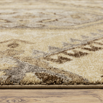 Florence Oriental Beige/ Gold Medallion Cut Pile Rug