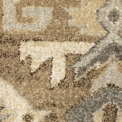 Florence Oriental Beige/ Gold Medallion Cut Pile Rug