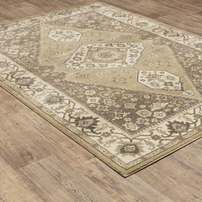 Florence Medallion Beige/ Grey Floral Cut Pile Rug