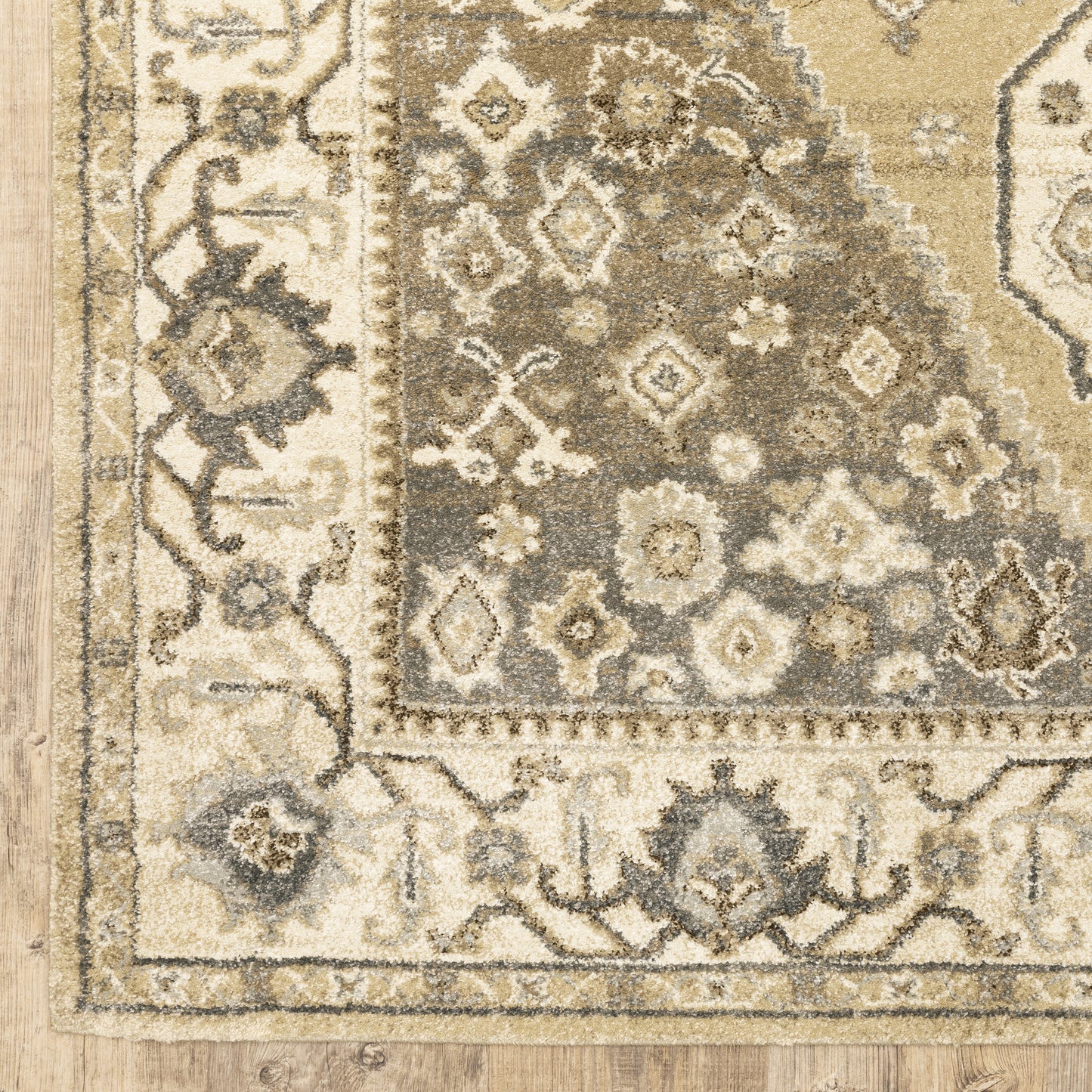 Florence Medallion Beige/ Grey Floral Cut Pile Rug