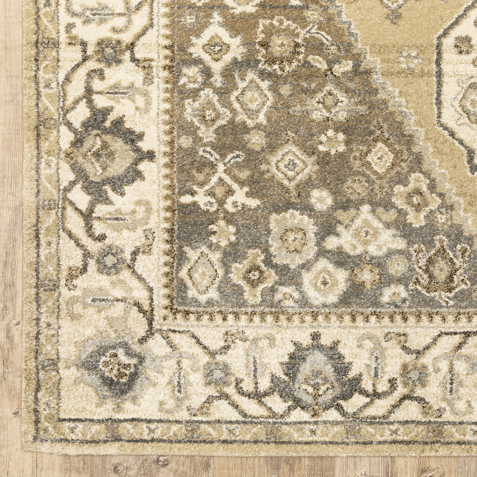 Florence Medallion Beige/ Grey Floral Cut Pile Rug