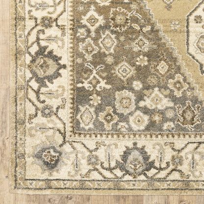 Florence Medallion Beige/ Grey Floral Cut Pile Rug