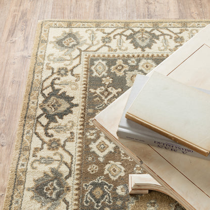 Florence Medallion Beige/ Grey Floral Cut Pile Rug