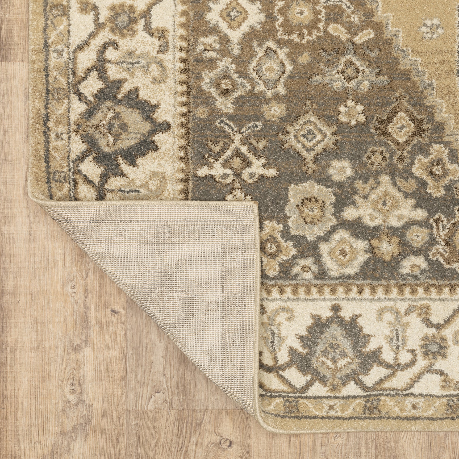 Florence Medallion Beige/ Grey Floral Cut Pile Rug