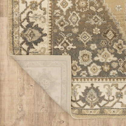 Florence Medallion Beige/ Grey Floral Cut Pile Rug