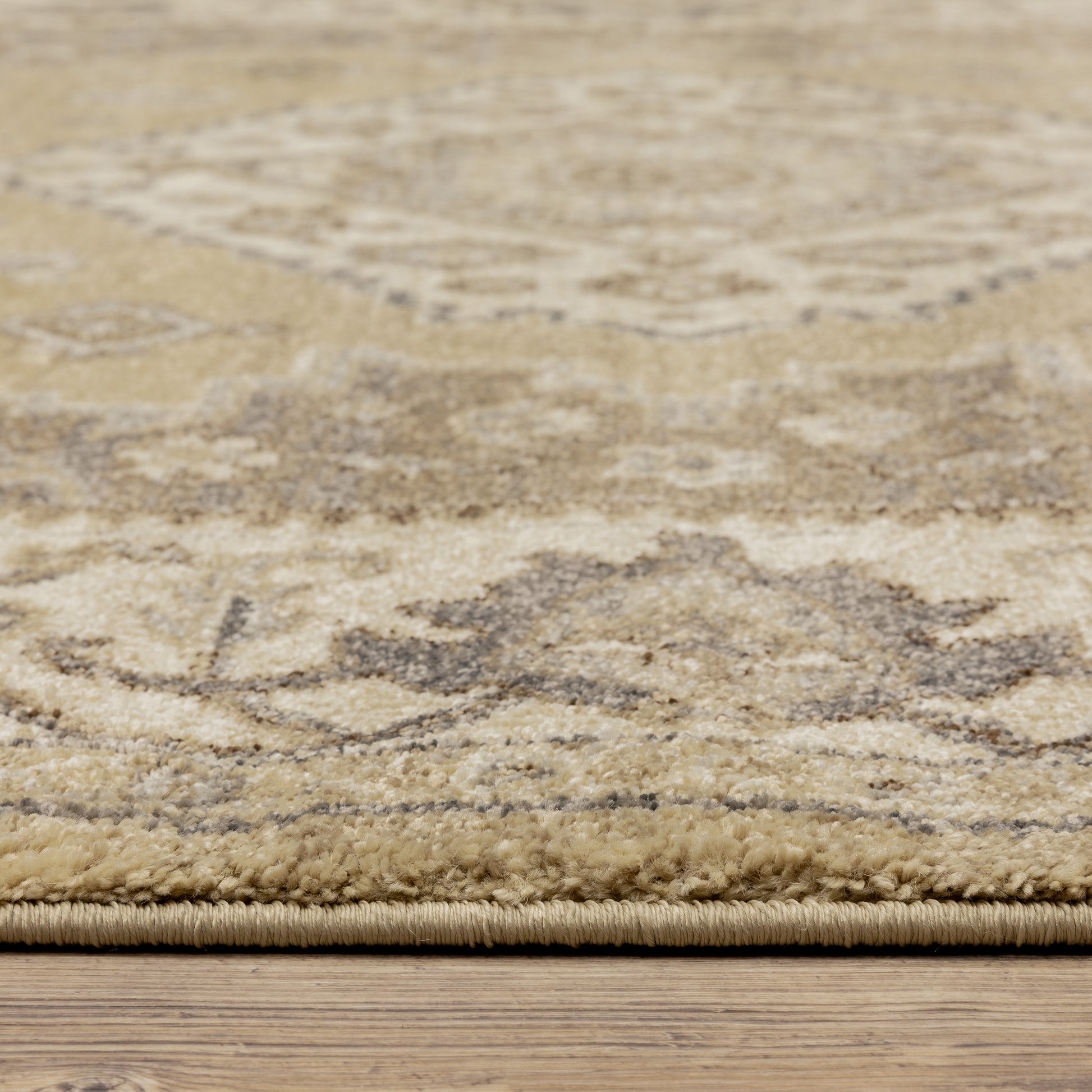 Florence Medallion Beige/ Grey Floral Cut Pile Rug