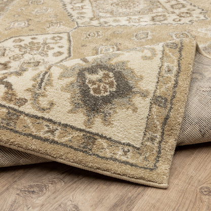 Florence Medallion Beige/ Grey Floral Cut Pile Rug