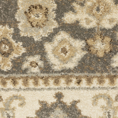 Florence Medallion Beige/ Grey Floral Cut Pile Rug