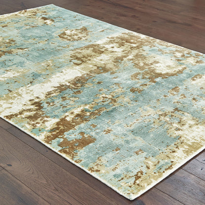 Formations Distressed Blue/ Brown Abstract Cut Pile Rug