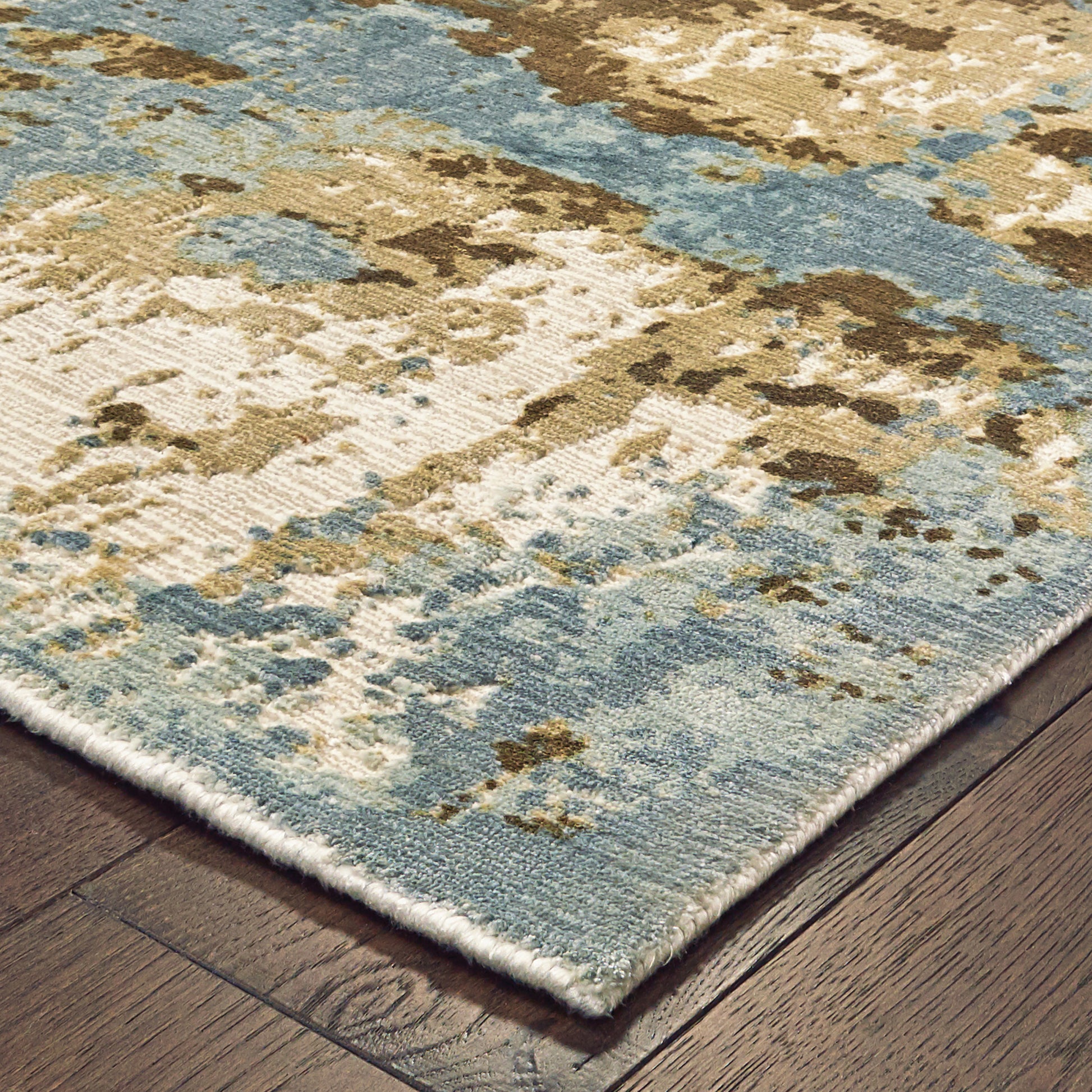 Formations Distressed Blue/ Brown Abstract Cut Pile Rug
