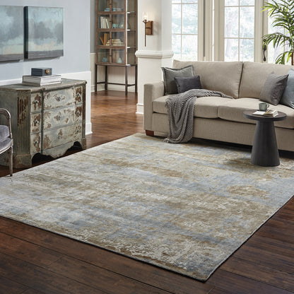 Formations Distressed Blue/ Brown Abstract Cut Pile Rug