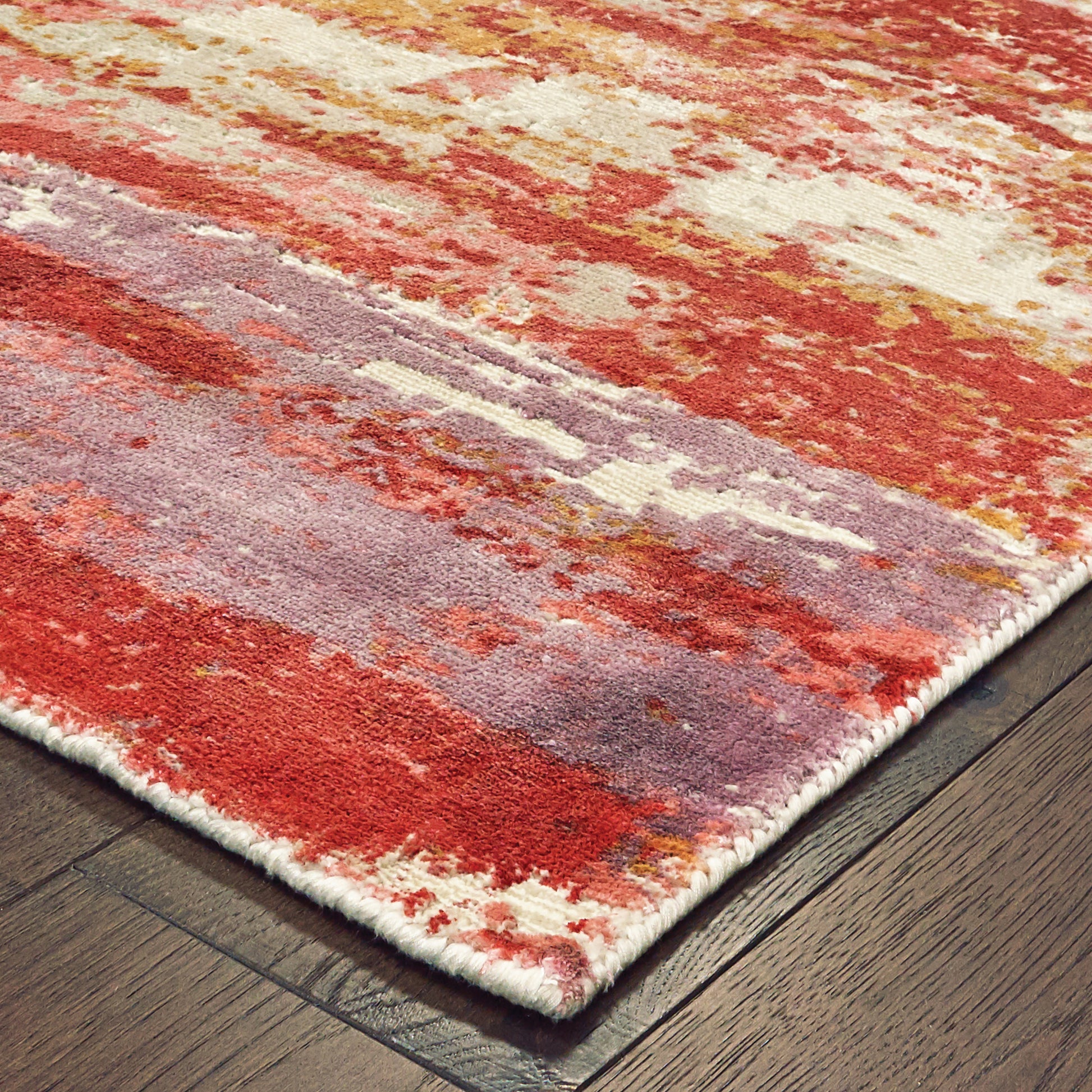 Formations Distressed Pink/ Red Abstract Cut Pile Rug