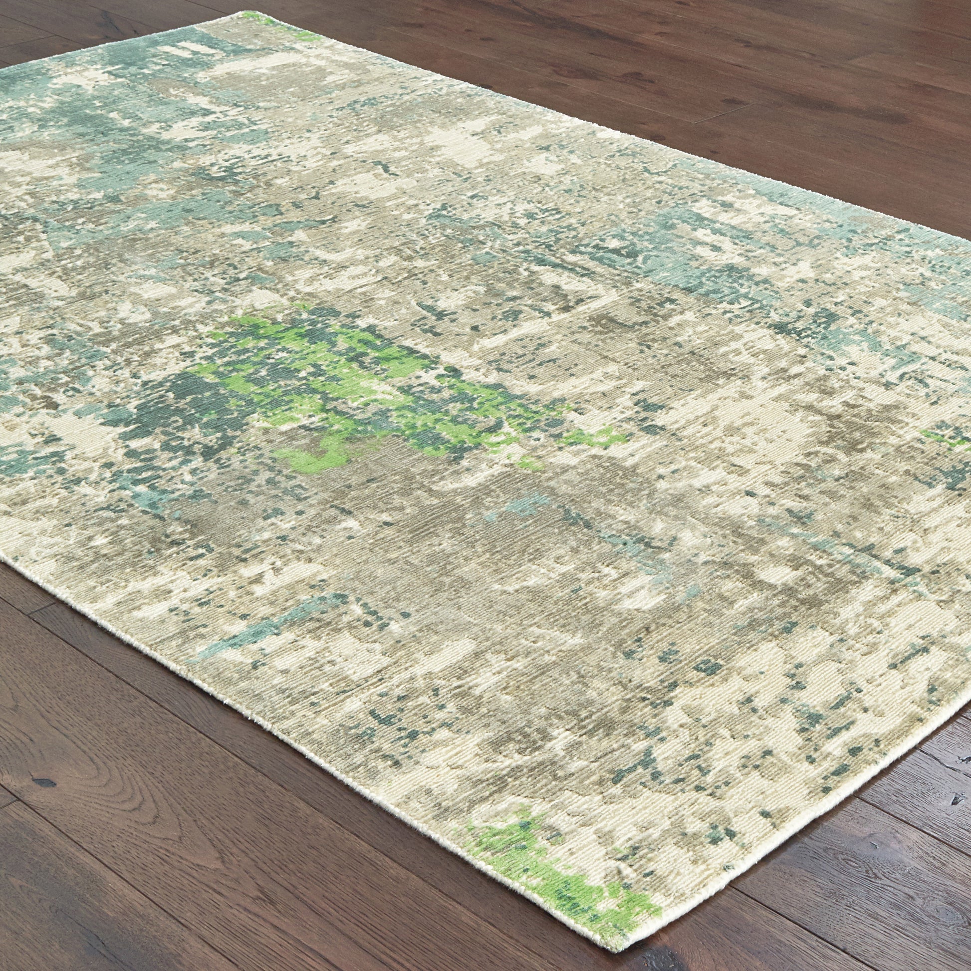 Formations Distressed Blue/ Green Abstract Cut Pile Rug