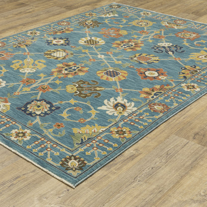 Francesca Floral Blue/ Multi Oriental Cut Pile Rug