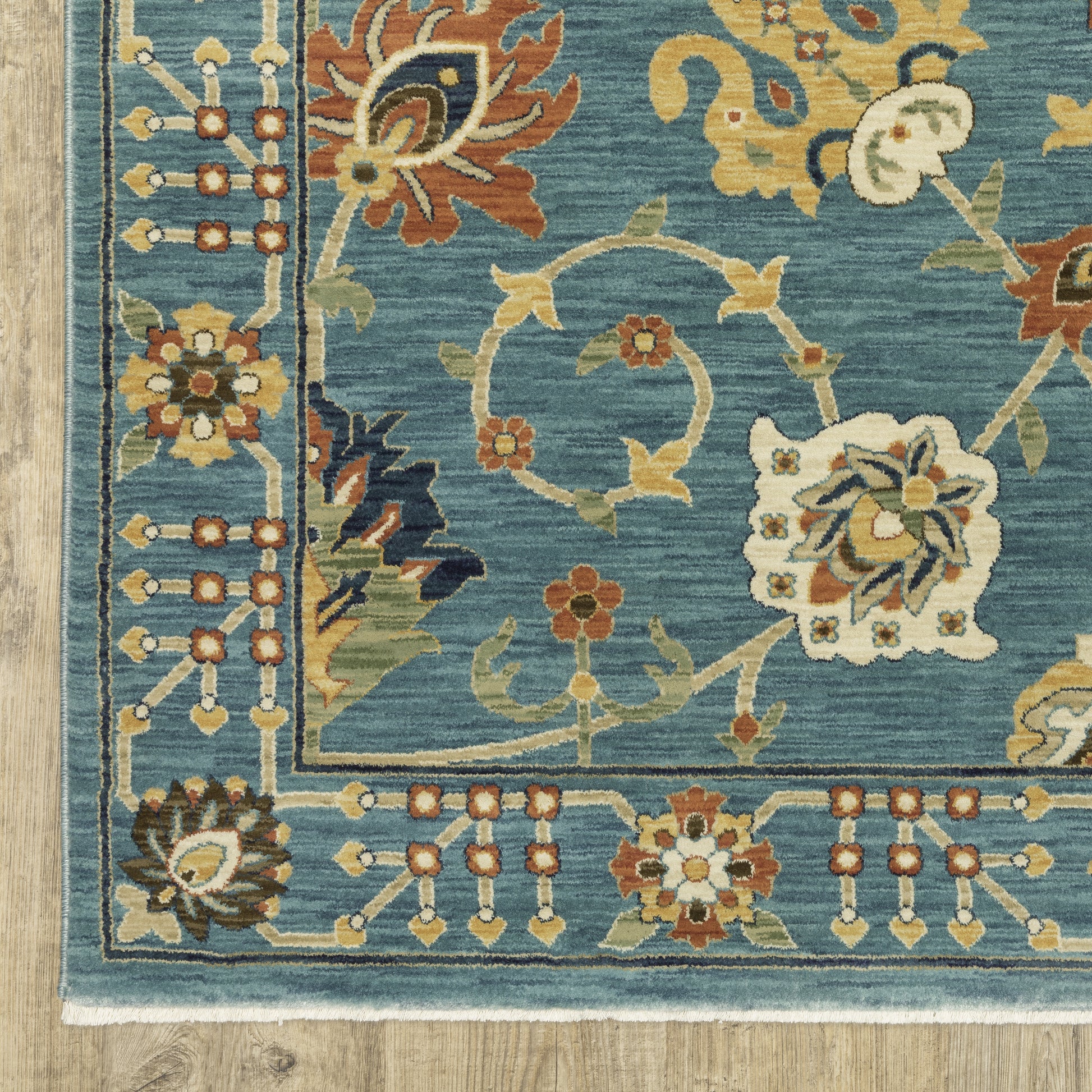 Francesca Floral Blue/ Multi Oriental Cut Pile Rug