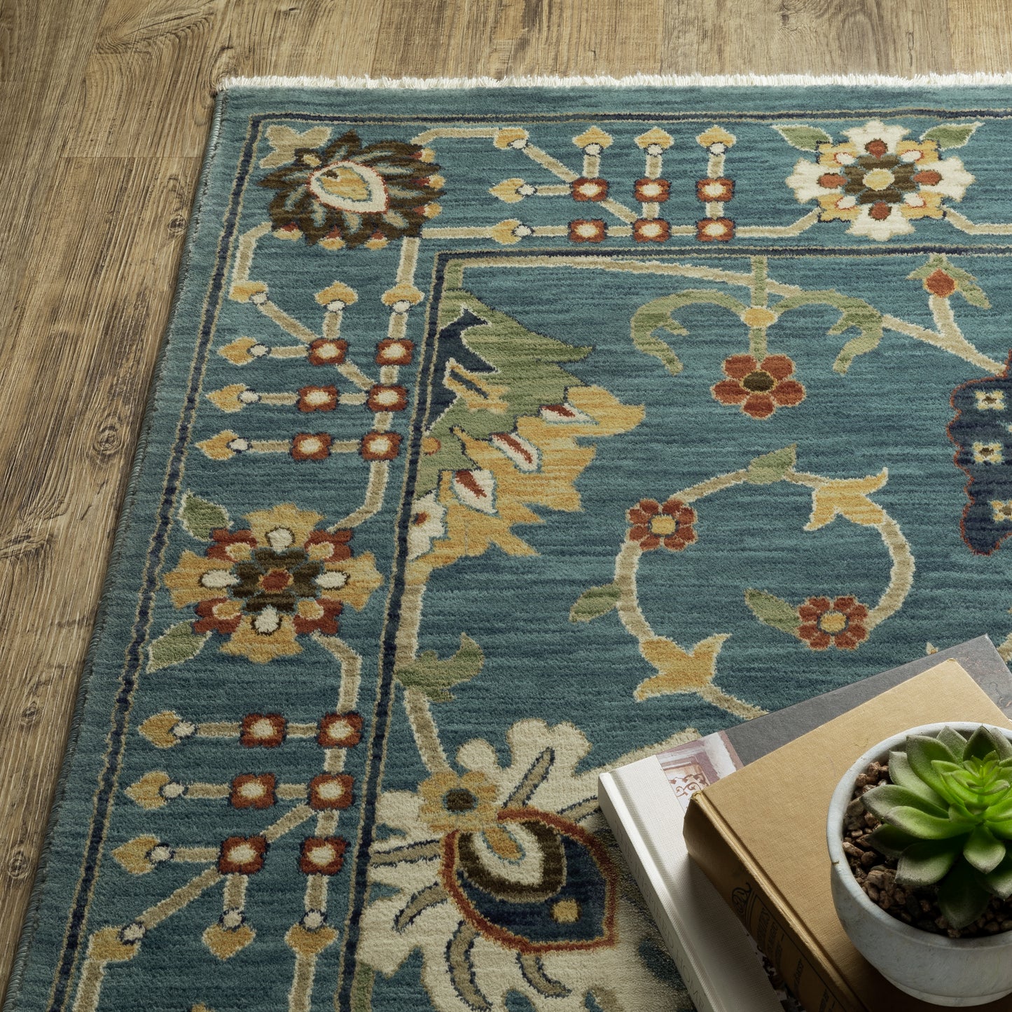 Francesca Floral Blue/ Multi Oriental Cut Pile Rug