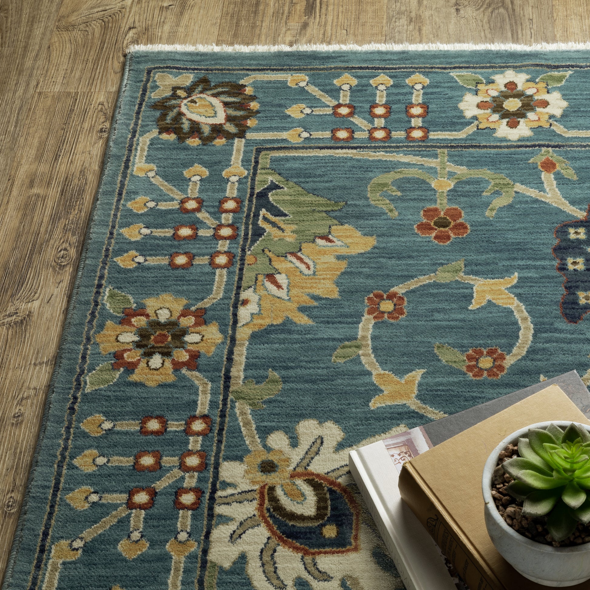 Francesca Floral Blue/ Multi Oriental Cut Pile Rug
