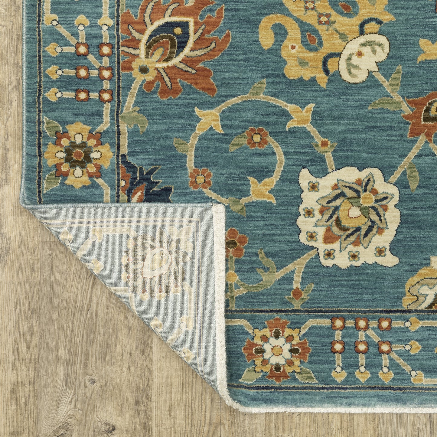 Francesca Floral Blue/ Multi Oriental Cut Pile Rug