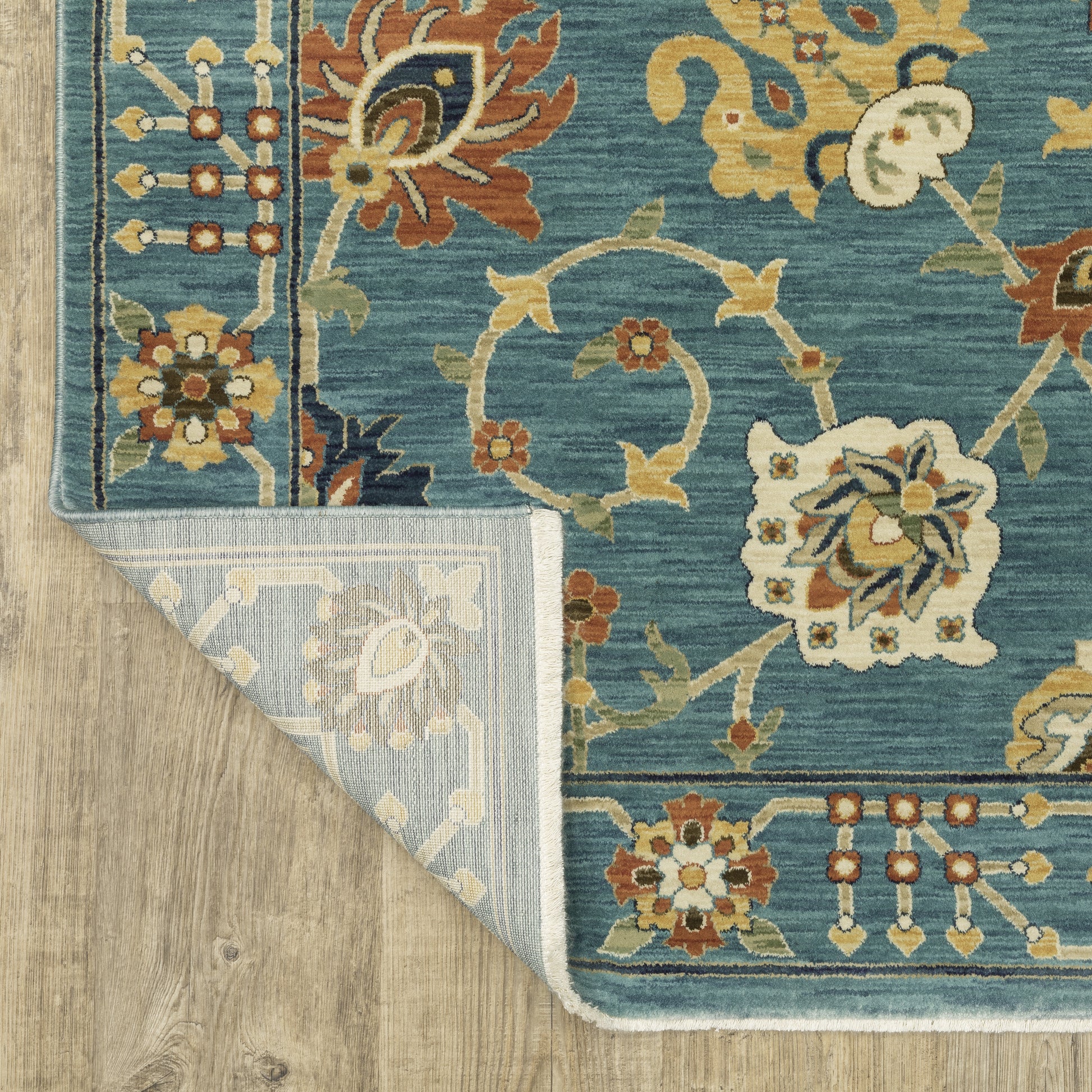 Francesca Floral Blue/ Multi Oriental Cut Pile Rug