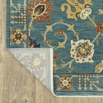 Francesca Floral Blue/ Multi Oriental Cut Pile Rug