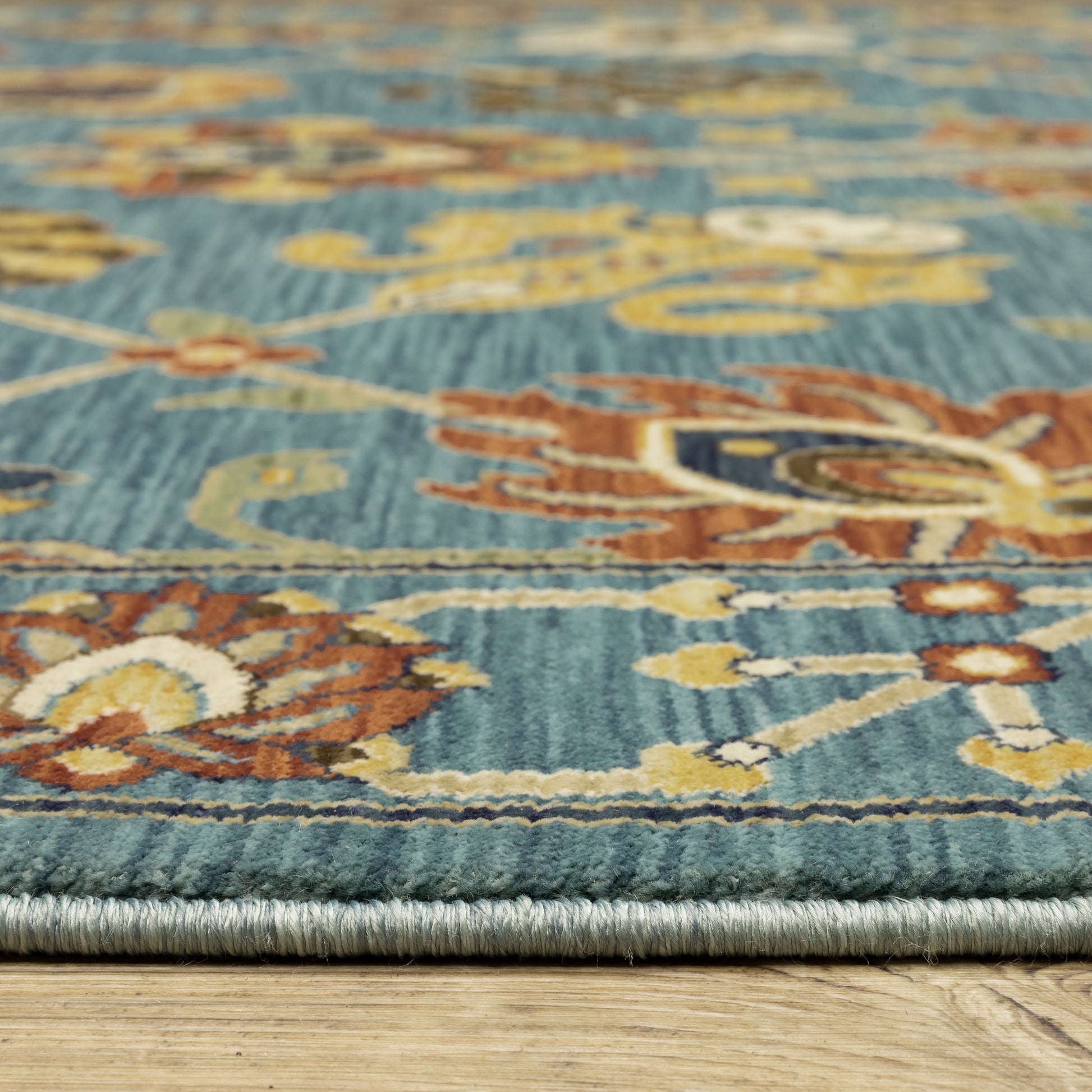 Francesca Floral Blue/ Multi Oriental Cut Pile Rug