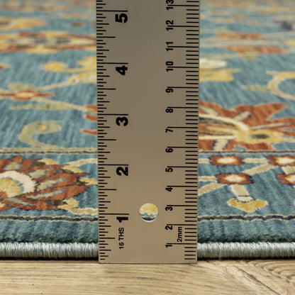 Francesca Floral Blue/ Multi Oriental Cut Pile Rug