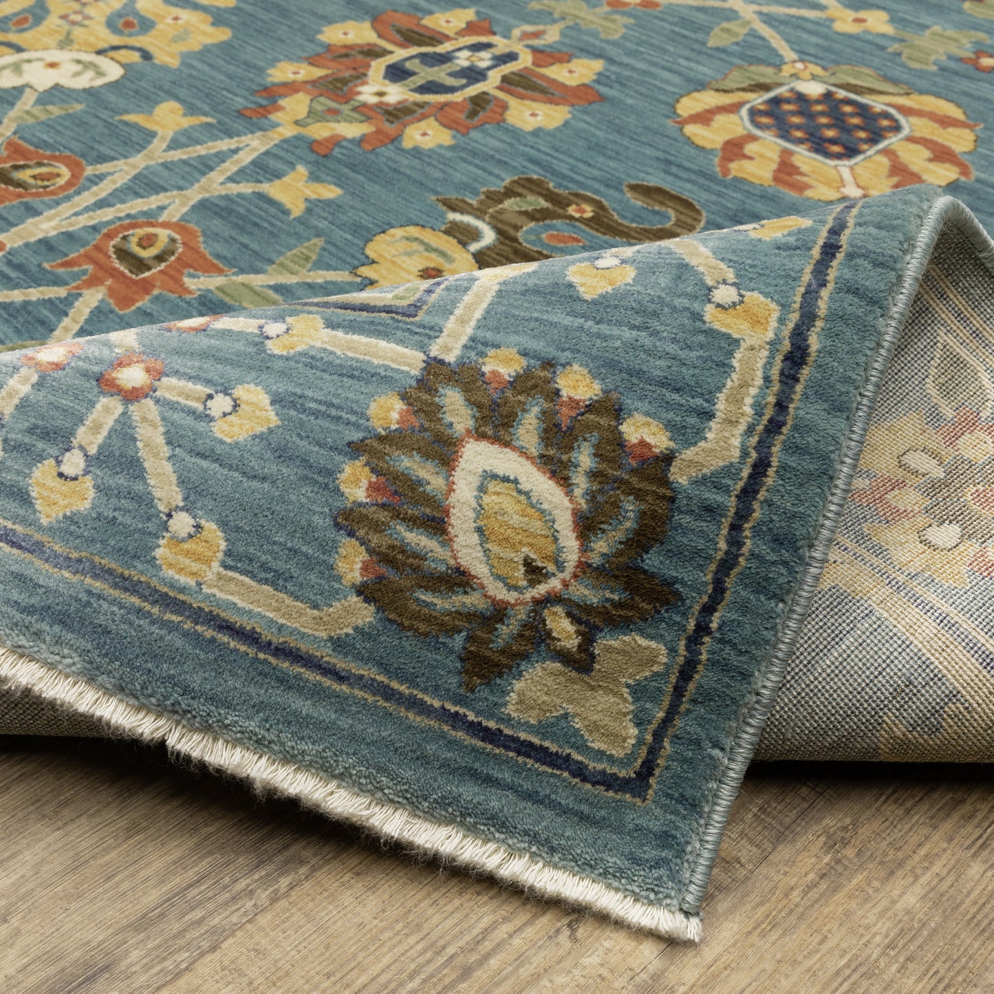 Francesca Floral Blue/ Multi Oriental Cut Pile Rug